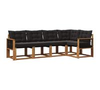 Set di Divani Esterni 5 pz Acacia Massiccio Naturale e Nero | Legno di acacia massiccio, cuscini sfoderabili, fodere con cerniera, tessile, giardino, patio, cortile, bordo
