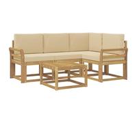 Set di Divani Esterni 5 pz Bianco e Beige in Legno di Acacia | Legno di acacia massiccio,design a doghe,configurazione modulare,uso giardino patio bordo piscina,facile manutenzione