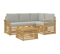 Set di Divani Esterni 5 pz Bianco e Grigio Chiaro in Legno di Acacia | Divano componibile componibile, braccioli in legno di acacia, superfici a doghe, giardino terrazza piscina cortile