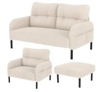 Set di divani modulari in velluto, 3 pezzi, con sedie ergonomiche con tasche laterali, struttura in metallo e legno, ideale per soggiorno e piccoli spazi