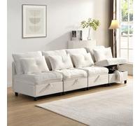 Set di divani separabili modulari a 4 posti: combinabile liberamente + spazio sotto tutti i cuscini della seduta+funzione sleep+rivestimento in ciniglia, design libero con divano combinato (beige +