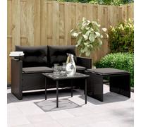 Set di Divano da Giardino 3 Pezzi con Cuscini, in Polyrattan Nero, con Tavolino Integrato, Comfort Superiore, Salotto da Giardino Esterno, Divano Modulare Componibile, Terrazzo e Patio,Nero