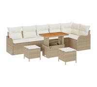Set di Divano da Giardino 9 Pezzi con Cuscini in Polyrattan Beige Acacia