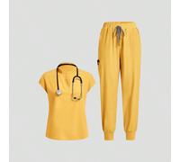 Set di divisa da lavoro con top a maniche corte e pantaloni, tinta unita L,M,S,XL,XSColore unicoTessuto intrecciato