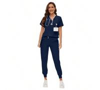 Set di divise chirurgiche da donna, uniforme per infermiere/salone/clinica, con top e pantaloni, adatto per spa/assistenza infermieristica e clinica L,M,S,XL,XXLTessuto intrecciato