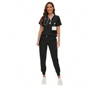 Set di divise chirurgiche da donna, uniforme per infermiere/salone/clinica, lavaggio delle mani, completo di top e pantaloni, adatto per spa/assistenza infermieristica, colore nero L,M,S,XL,XXLTessuto