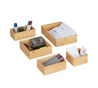 Relaxdays Scatole Portaoggetti, Set 5 Organizer per Cassetti, Svuotatasche in bambù per Bagno & Ufficio, Legno Naturale, 6.5 x 27.5 x 18 cm