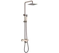 Set di doccia set rosa oro rosa termostatico a parete montato a parete mobile miscelatore in ottone toni per la doccia con pioggia da 10 pollici con doccia e scaglie, sistema doccia di lusso, D LWX