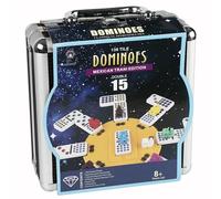 Set di domino per adulti, doppio 15 treni messicani domino gioco con puntini colorati, set domino classico con custodia in alluminio, 1 hub Domino, 9 treni colorati, 136 tessere Domino, (2-10