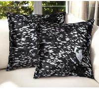 Set di Due 18 " Nero e Argento Astratto Vacchetta Copriletto Cuscini con Glitter