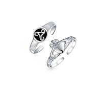 Set di Due Anelli Amicizia Spirituale Irlandese Amanti Tradizionali Celtici Claddagh Cuore & Nodo Trinità Cerchio Triquetra Mignolo Midi Anello da Dito del Piede per Ragazze Donne Ossidato Argento