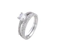 Set di due anelli da donna, impilabili, con zirconia cubica, eleganti gioielli per fidanzamento, banchetti di nozze e occasioni speciali formali