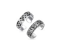 Set di Due Anelli da Mignolo o Dito del Piede con Nodo Celtico Triquetra Cerchio per Donne e Adolescenti in Argento Sterling .925 Ossidato Regolabile Personalizzabile