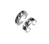 Set di Due Anelli Midi da Dito del Piede Nautici Aloha Vacanza Tropicale Onde dell'Oceano Hawaiano & Impronte sulla Sabbia della Spiaggia per Donne e Adolescenti in Argento Sterling .925 Ossidato