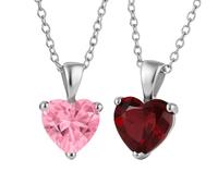 Set Di Due Collane Con Pendente Solitario A Cuore In Zirconia Cubica AAA Da 5Ct Rosso & Rosa Di Eleganza Senza Tempo Per Donne E Adolescenti In Argento Sterling .925