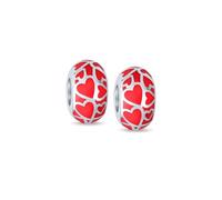 Set di due distanziatori con charm a forma di cuore aperto in filigrana d'argento rosso di San Valentino, in vetro di Murano, per donne e adolescenti, con anima in argento sterling .925, adatti per