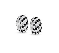 Set di due perline distanziali in cristallo a righe bianco e nero con nucleo in argento sterling 925 compatibile con braccialetti europei per donne e adolescenti, cristallo, Nessuna pietra preziosa