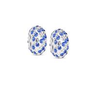 Set di due distanziatori di cristallo a righe blu e bianche con anima in argento sterling .925 adatti per braccialetti con charm europei per donne e adolescenti.