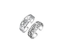 Set di Due Fiori Vite Intagliata Ricciolo Intagliato Filigrana Ossidato Anello da Dito del Piede per Donna in Argento Sterling .925 Regolabile