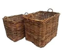 Set di due Grande Cesto Porta Vaso per Piante da Giardino in Vimini Giunco Rattan Naturale Ecosostenibile - Ideale per Interno ed Esterno Cm 72x49x52/60 H e Cm 82x64x67/74 H Intrecciato a mano