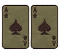 Set di due - L'asso di picche - La Spadille, Death Card - Sottomesso, sfondo verde oliva scuro - Toppa ricamata da cucire - Badge / Emblema
