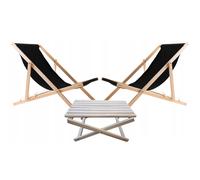 Set di due lettini da giardino e tavolino, nero, legno, pieghevole
