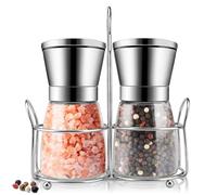 Set di due macina pepe e sale,macina sale e pepe, con supporto e macina pepe in regolabile manuale, adatto per regolare la macinatura di pepe, sale, spezie e pepe