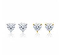 Set Di Due Orecchini A Bottone A Forma Di Cuore Con CZ Solitario 1Ct Argento 7MM E 2Ct Placcato Oro 8MM Per Donne E Adolescenti In Argento Sterling .925