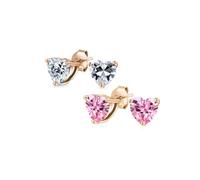 Set di due orecchini a bottone con zirconi cubici rosa a forma di cuore da 1CTW AAA CZ per donne, per fidanzata, placcati in oro rosa, argento sterling .925