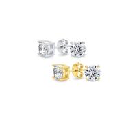 Set di Due Orecchini a Bottone Solitari con Taglio Rotondo Brillante Semplice AAA CZ CZ per Donna Uomo in Argento Sterling Placcato Oro 9MM