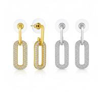 Set Di Due Orecchini A Catena Con Clip A Forma Di Rettangolo Verticale Geometrico U Con Micro Pave CZ Pendenti Per Donna Placcati In Oro Giallo