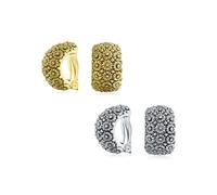 Set di due orecchini a clip a mezza cerchio larghi con girasole intagliato per donne senza orecchie forate, placcati in argento ossidato e tono oro.