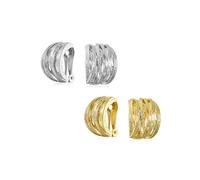 Set di due orecchini a clip a mezza cerchio larghi con intreccio a cestino aperto per donne senza orecchie forate, placcati in argento opaco e oro.