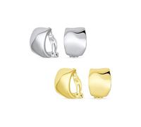 Set di Due Orecchini a Clip a Mezza Cerchio Martellato Geometrico per Donne con Orecchie Non Forate in Ottone Placcato Argento Oro Lucido