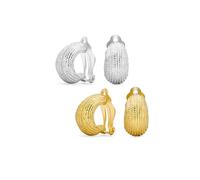 Set di due orecchini a clip a mezza cupola larghi con righe a corda scanalata e nervata in stile gambero per donne senza orecchie forate, placcati in tono argento e oro.
