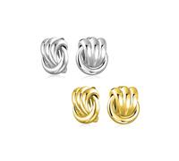 Set di due orecchini a clip con nodo d'amore a cavo di moda per donne senza orecchie forate in ottone placcato argento oro lucidato.