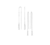 Set di due orecchini a filo con gancio a catena lunga sottile, eleganza minimalista geometrica, con quattro perline e tre perle bianche simulate per donne e adolescenti, in argento sterling .925 con