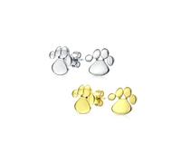 Set di due orecchini a perno con impronta di zampa di cucciolo e gattino per amanti degli animali BFF per donne e adolescenti in argento placcato oro .925 argento sterling.