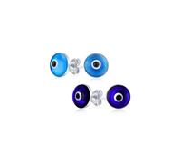 Set di Due Orecchini a Perno Rotondi con Occhio di Nazareno Blu Navy per Protezione Spirituale per Donne e Adolescenti in Vetro di Murano Argento Sterling .925 9MM Made In Turkey