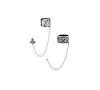 Set di Due Orecchini Celtici Irlandesi Trinità Triskele & Boho Floreale Fiore Foglia Rosa Avvolgente Cartilagine Catena Orecchio Forato 1Pz Argento Sterling .925 Ossidato