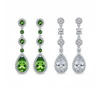 Set Di Due Orecchini Pendenti A Goccia Da Sposa In Zirconia Cubica Trasparente E Verde Con Alone Rotondo E Pavé CZ Dichiarazione Chandelier Per Donne Matrimonio Ballo .925 Argento Sterling