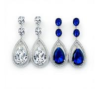 Set Di Due Orecchini Pendenti A Goccia Grandi Con Zirconi Cubici AAA Chiari E Blu In Stile Art Deco Per Donne Festa Nuziale Placcati In Argento