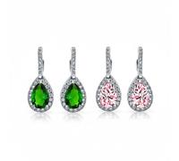 Set Di Due Orecchini Pendenti A Goccia In Stile Vintage Con Halo Da 7Ct Simulato Verde & Rosa Topazio Smeraldo Zirconia Cubica AAA CZ Moda Per Donne Prom Damigella D'Onore Matrimonio Placcato Argento