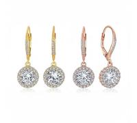 Set Di Due Orecchini Pendenti A Leva Con Zirconi Cubici Rotondi Da 3,5Ct Solitario E Halo Placcati In Oro Rosa E Oro Giallo Per Donna Argento Sterling .925