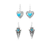 Set Di Due Orecchini Pendenti Boho Blu Turchese A Forma Di Punta Di Freccia E Cuore Per Donne E Adolescenti In Argento Sterling Ossidato .925