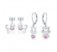 Set Di Due Orecchini Pendenti Con Gattino Piccolo Animale Domestico E Orecchini A Lobo Con Cristallo Rosa CZ Per Donne E Adolescenti In Argento Sterling .925