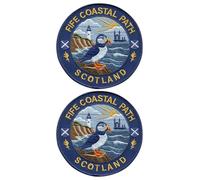 Set di due - Patchion FIFE COASTAL PATH - Scotland - Nero, gancio e asola compatibili con VELCRO® - Patch/Insegna/Emblema ricamato