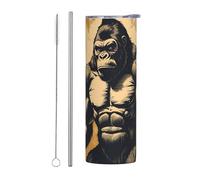 Set di due pezzi con cannuccia da 590 ml, tazza in acciaio inox, con stampa di King Kong, bicchiere isolato, perfetto per bar, ufficio, auto, sport, attività all'aperto