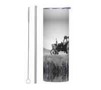 Set di due pezzi con cannuccia in acciaio inox tazza con coperchio - 590 ml trattore agricoltura Tranquil Print Bottiglia d'acqua isolata, perfetta per sport, ufficio e uso domestico