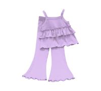 Set di due pezzi con pantaloni svasati a nove punti, per primavera, estate e autunno, comodi abiti con bretelle, per ragazze, taglia 6 (viola, 18-24 mesi)